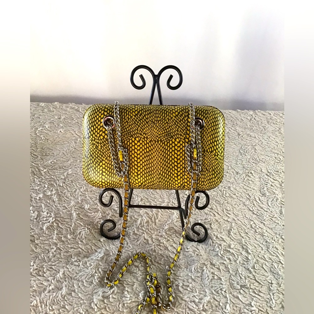 BCBG MaxAzria Chloe Sunflower Snakeprint Box Purse - Picture 12 of 13